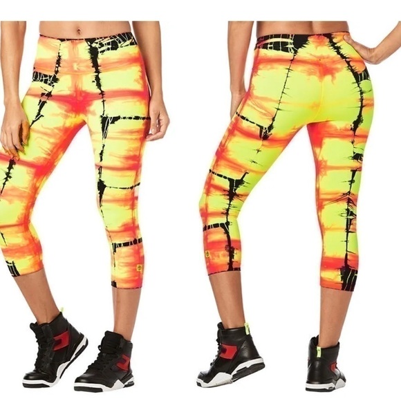 Zumba Tie Dye For Zumba Capri Leggings & Sport Bra Set Medium - Oh Orange NWT - Picture 2 of 16